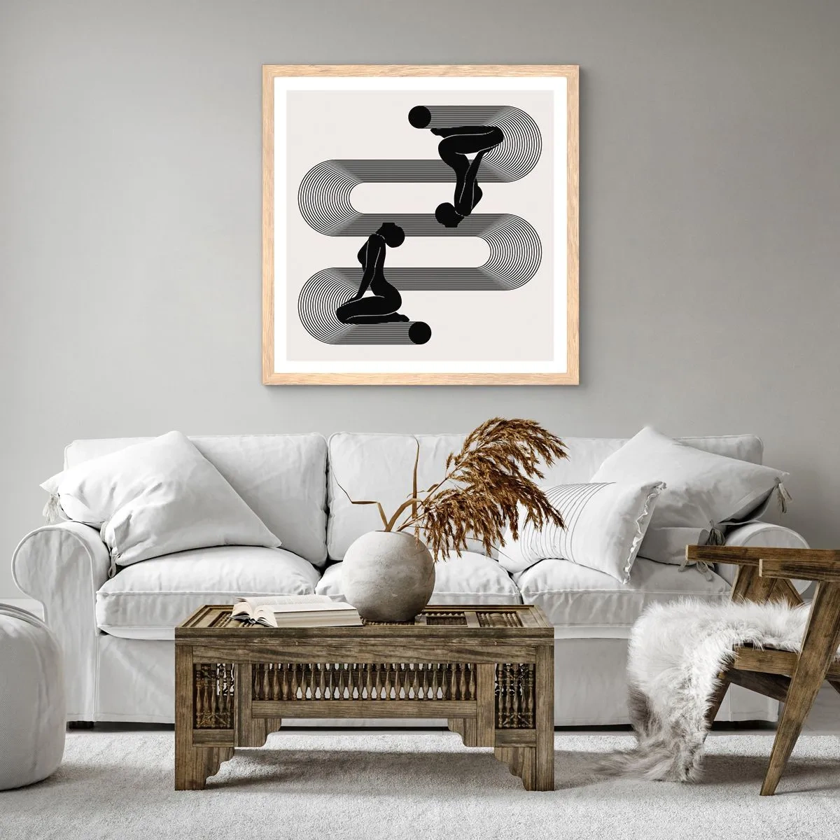 Plakat i ramme af lyst egetræ - Sensuel symmetri - 40x40 cm
