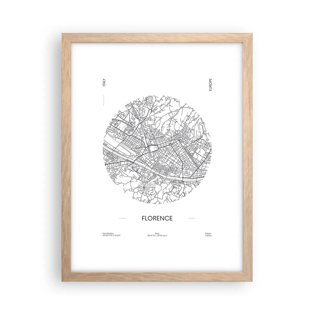 Plakat i ramme af lyst egetræ - Anatomi af Firenze - 30x40 cm