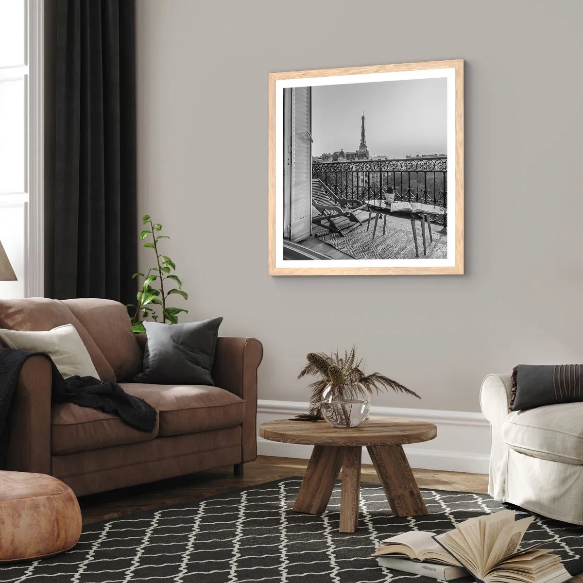 Plakat i ramme af lyst egetræ - Eftermiddag i Paris - 40x40 cm