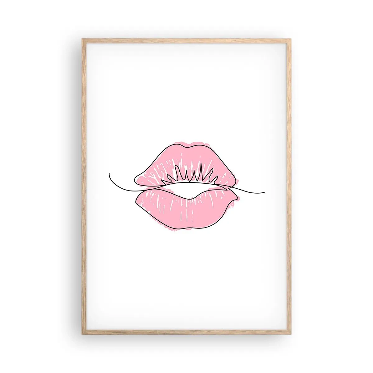 Plakat i ramme af lyst egetræ - Klar til at kysse? - 70x100 cm