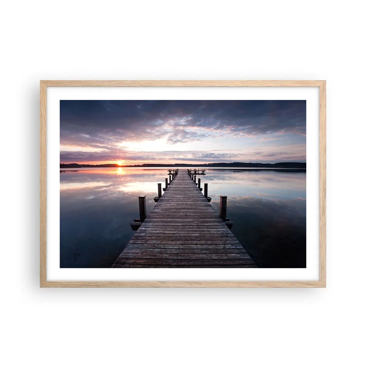Plakat i ramme af lyst egetræ - Den tavse grænse mellem dag og nat - 70x50 cm