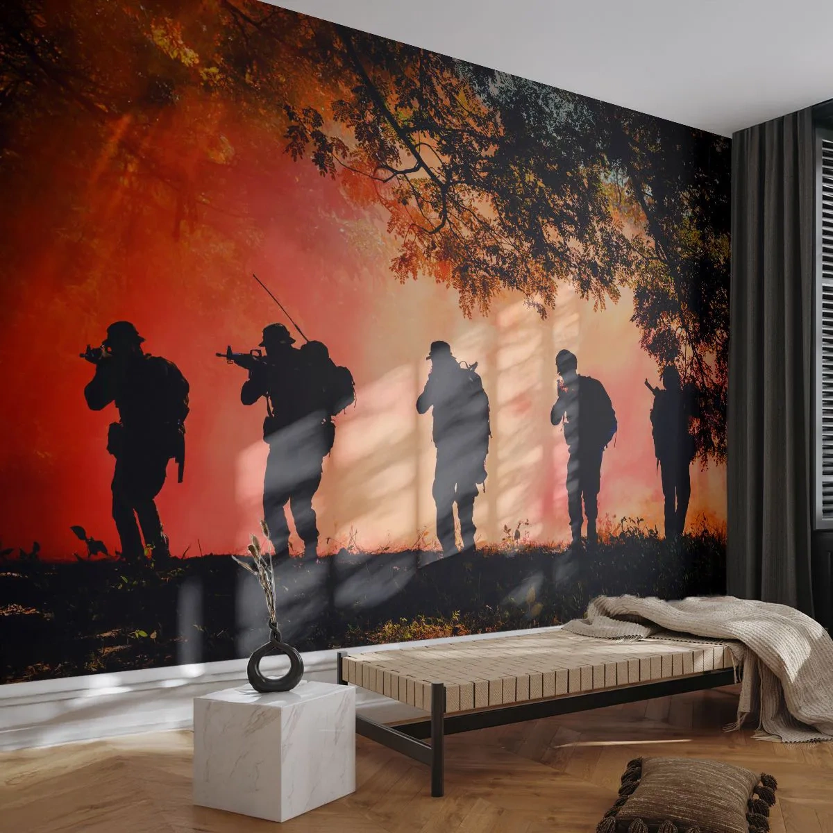 Fototapet Selvklæbende Deluxe Sticker - ...Alle for én. - Soldat, Våben, Riffel - 250x175 cm