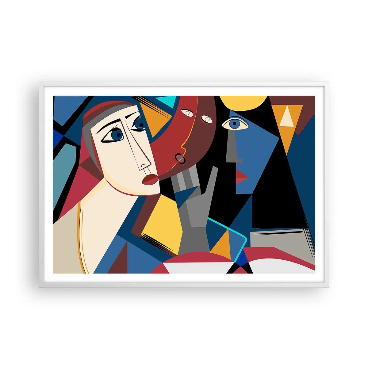 Plakat i hvid ramme - Kubistisk samtale - 100x70 cm
