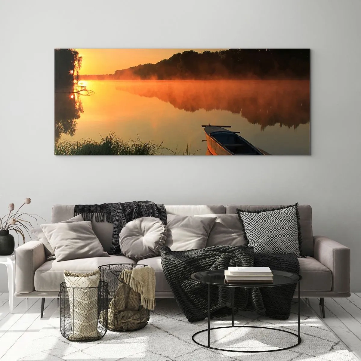 Billede på glas - Solopgang over vand som en spejlplade - 100x40 cm