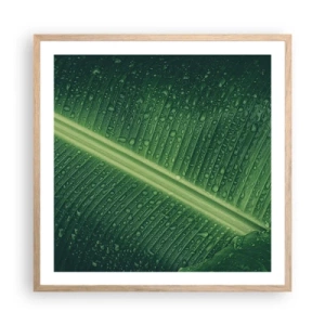 Plakat i ramme af lyst egetræ - Grøn struktur - 60x60 cm