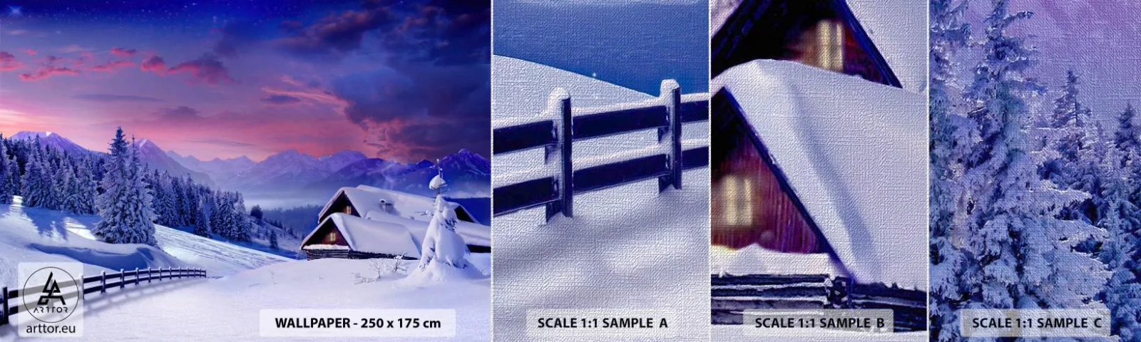 Prøve Fototapet Premium Canvas - Stille nat - Landskab, Vinter, Alperne - 100x30 cm