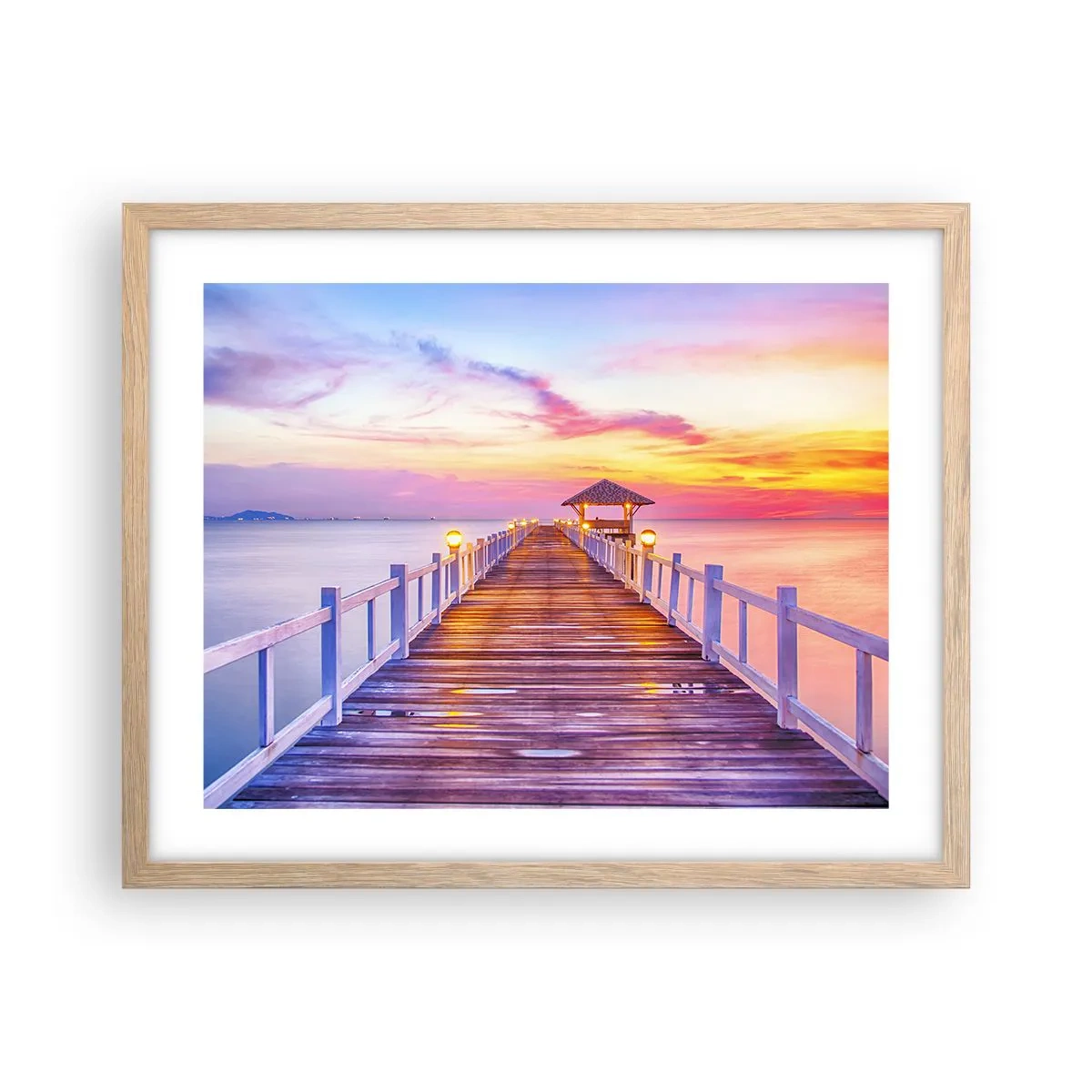 Plakat i ramme af lyst egetræ - Lilagylden stilhed om aftenen - 50x40 cm