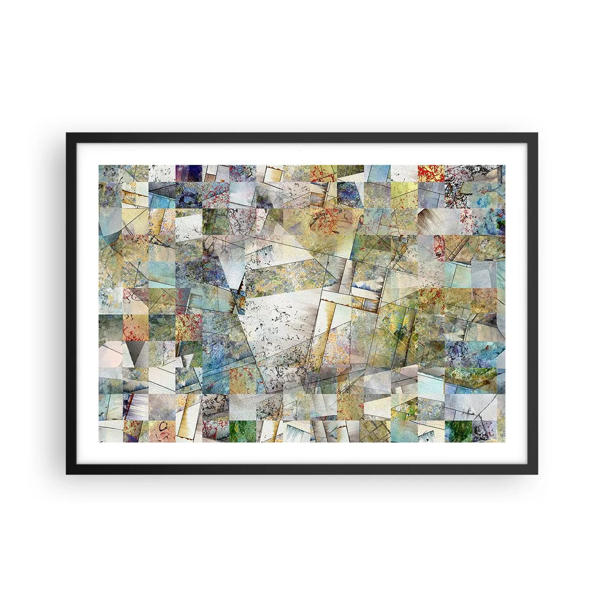 Plakat i sort ramme - Geometrisk ommøblering - 70x50 cm