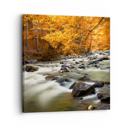 Lærredstryk - Billede på lærred - Et vandløb i den gyldne skov - 30x30 cm