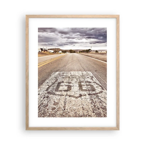 Plakat i ramme af lyst egetræ - Mother Road - amerikansk legende - 40x50 cm