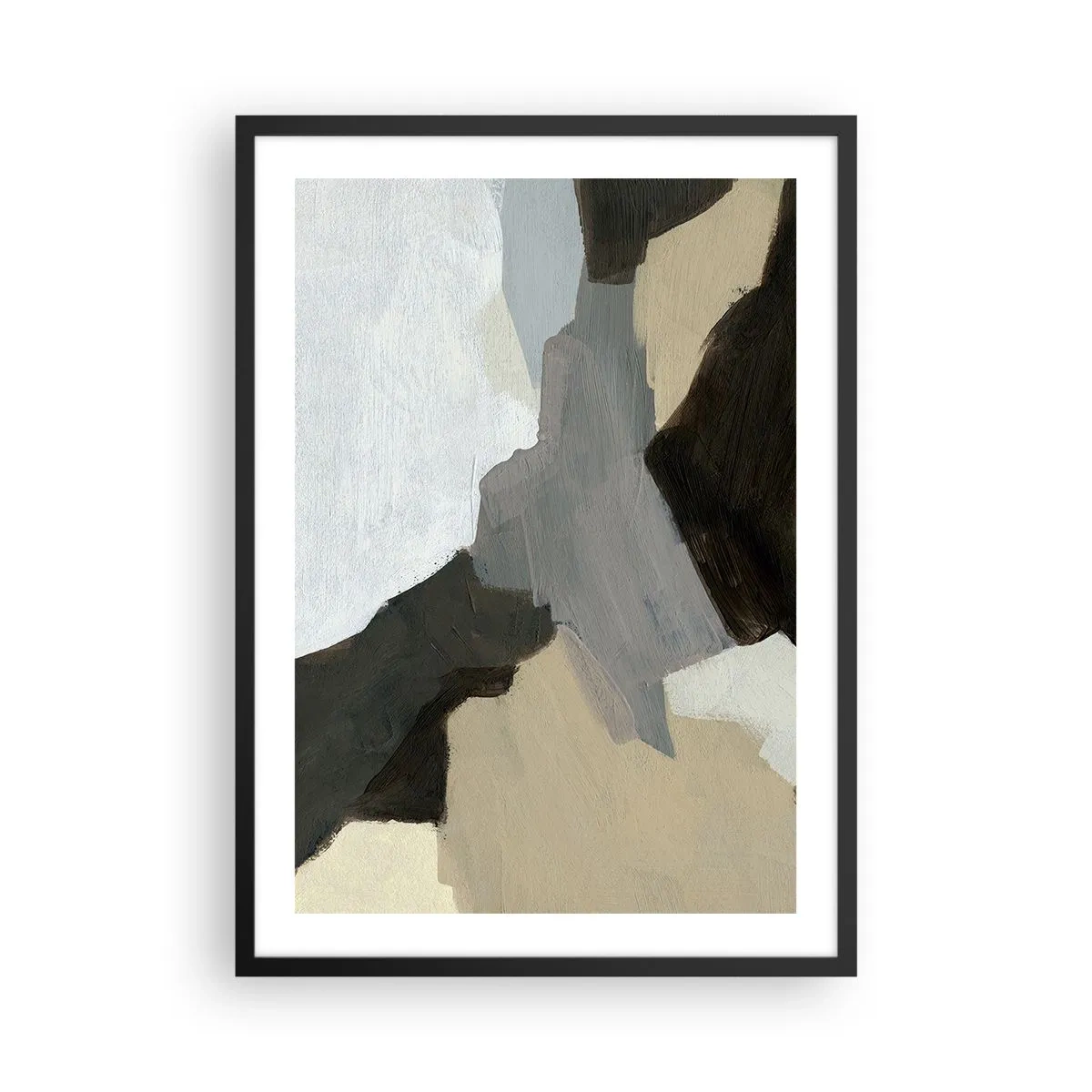 Plakat i sort ramme - Abstrakt komposition i dæmpede farver - 50x70cm - Abstraktion: afsked med det grå - Moderne vægdekoration til stue og soveværelse ARTTOR