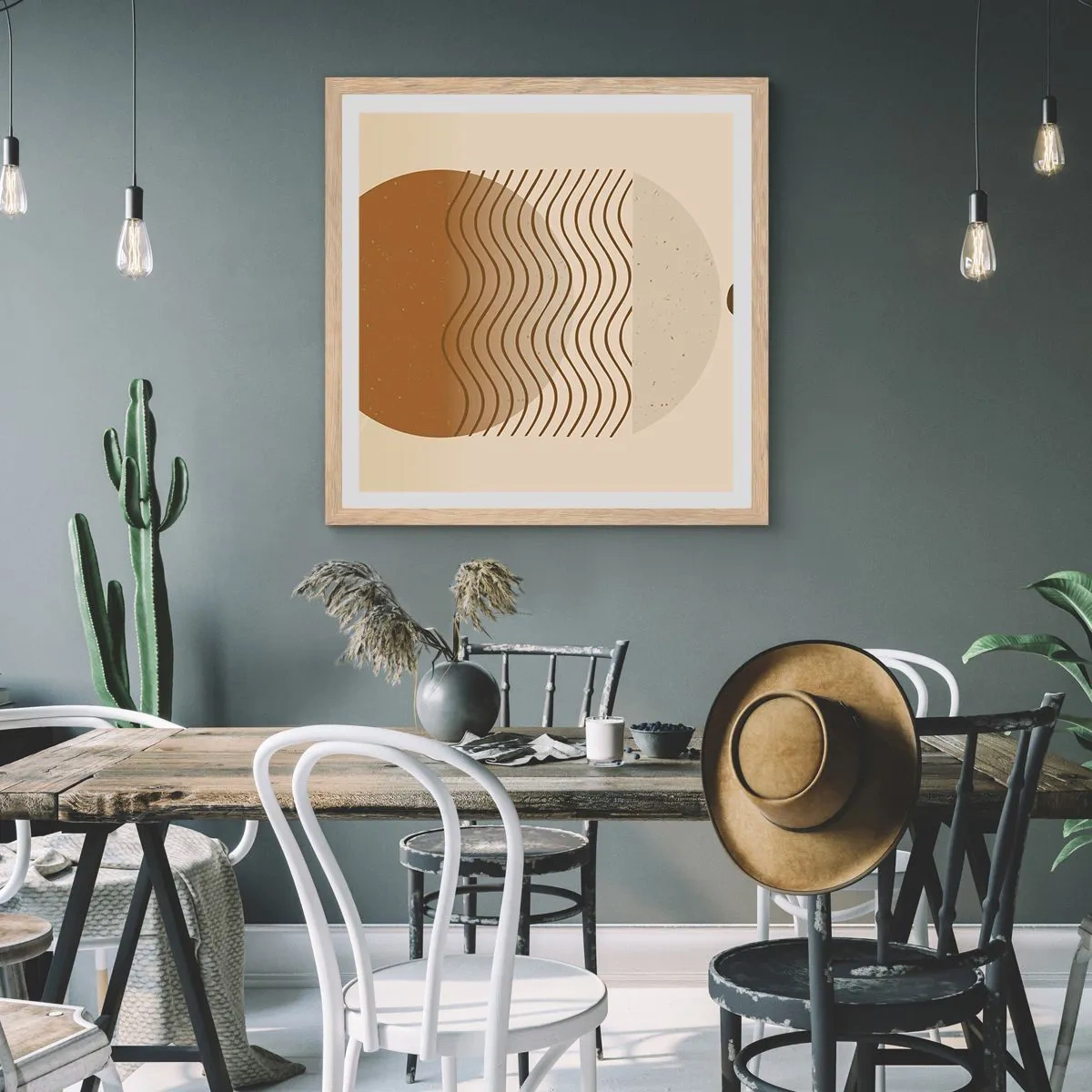 Plakat i ramme af lyst egetræ - Om geometriske figurers oprindelse - 30x30 cm