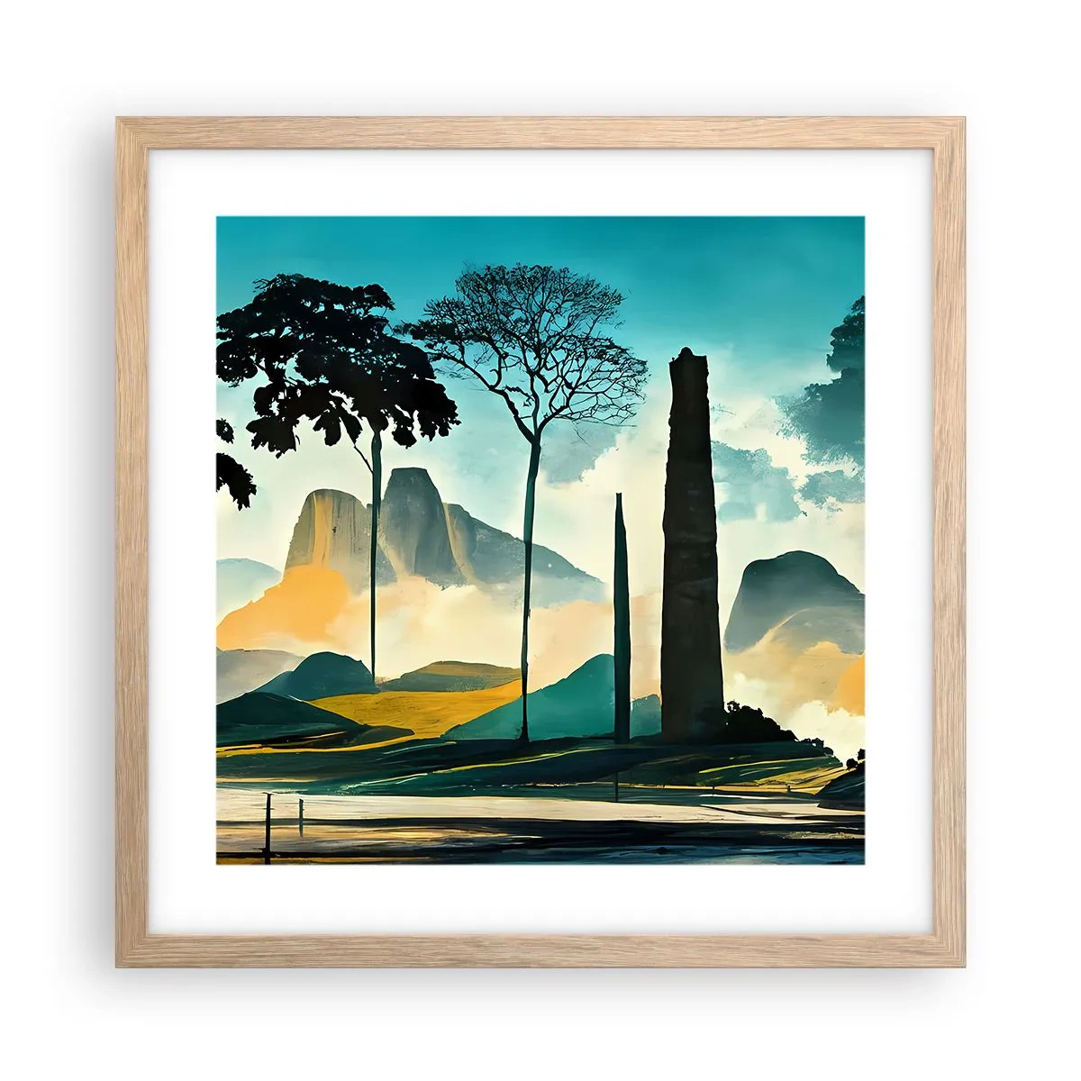 Plakat i ramme af lyst egetræ - Stadig højere og højere - 40x40 cm