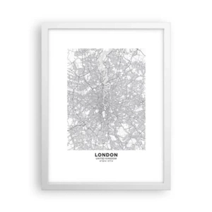 Plakat i hvid ramme - Kort over Londons labyrint - 30x40 cm