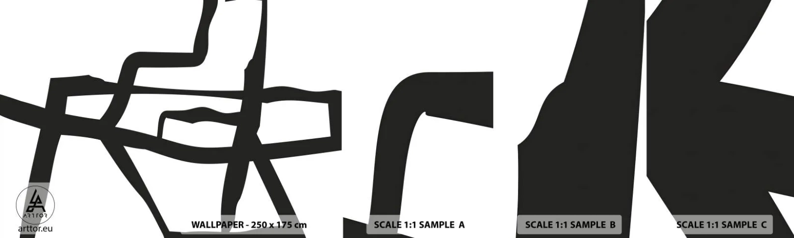 Prøve Fototapet Selvklæbende Deluxe Sticker - Sort og hvid konstruktion - Linje, Sort og hvid, Abstraktionisme - 100x30 cm