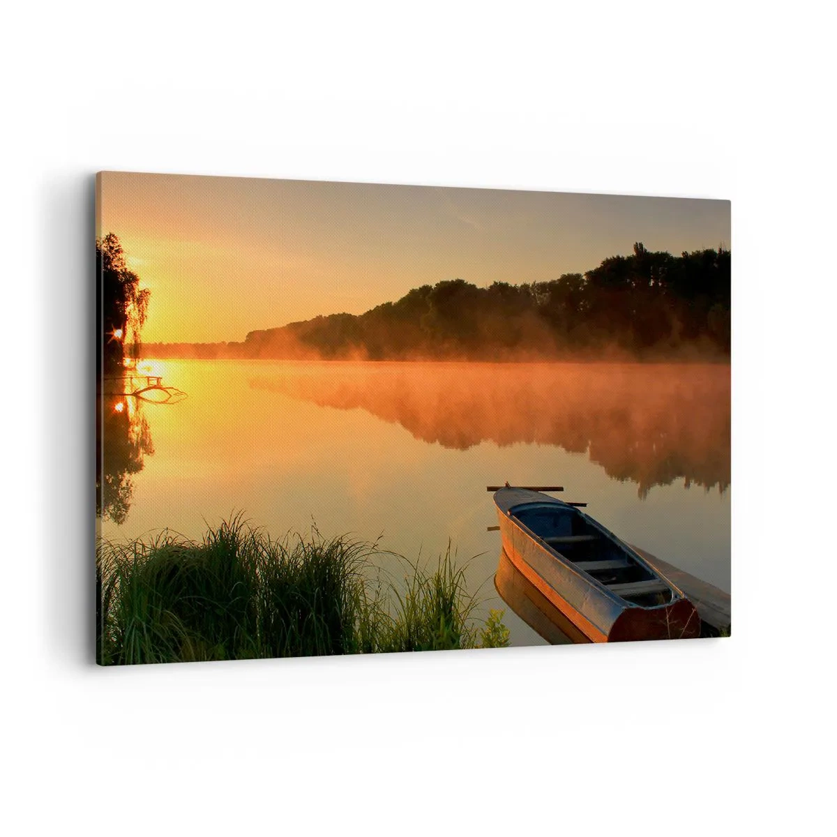 Lærredstryk - Billede på lærred - Solopgang over vand som en spejlplade - 100x70 cm