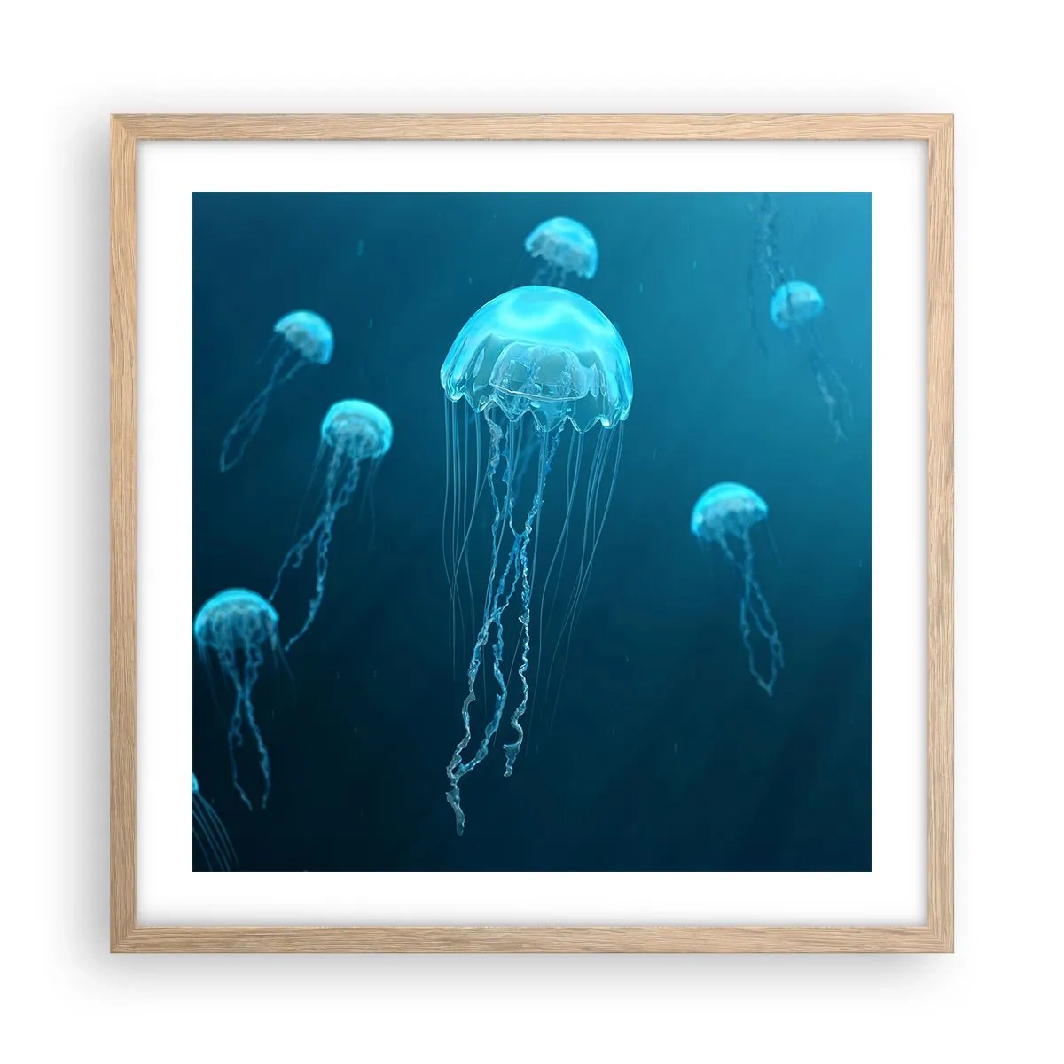 Plakat i ramme af lyst egetræ - Havets dans - 50x50 cm
