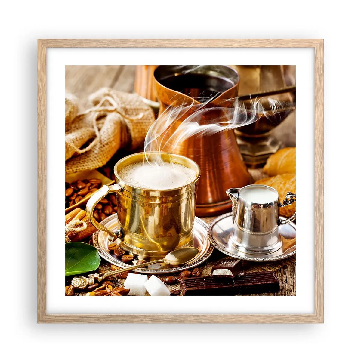 Plakat i ramme af lyst egetræ - Hav en dejlig dag! - 50x50 cm