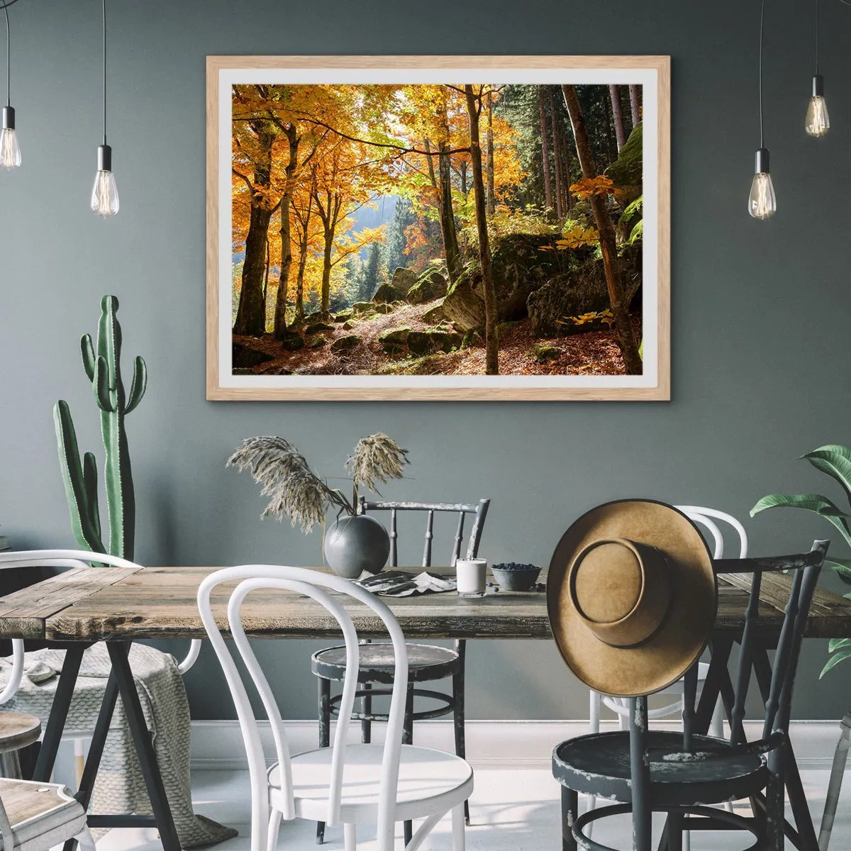 Plakat i ramme af lyst egetræ - Tid til at slappe af - 70x50 cm