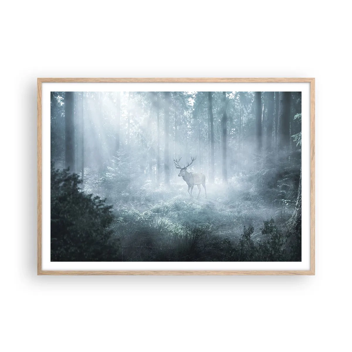 Plakat i ramme af lyst egetræ - Morgenvandring rundt på godset - 100x70 cm