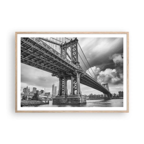 Plakat i ramme af lyst egetræ - Til byens hjerte - 100x70 cm