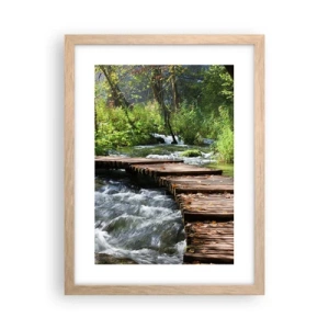 Plakat i ramme af lyst egetræ - Over en skummende kaskade - 30x40 cm