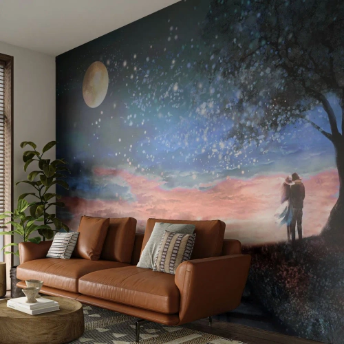 Fototapet Standard Eco - Romantisk par under et træ i måneskinnet - 100x70cm - En stjernepræstation - Moderne vægdekoration til stue og soveværelse ARTTOR
