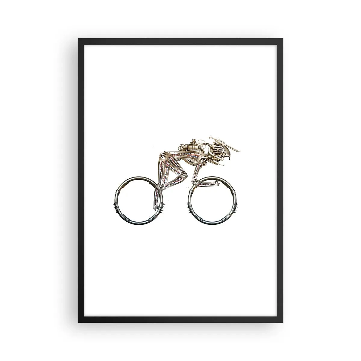 Plakat i sort ramme - En cykel lavet af metaldele - 50x70cm - En fantastisk maskine - Moderne vægdekoration til stue og soveværelse ARTTOR