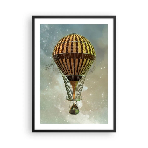 Plakat i sort ramme - En gylden ballon, der svæver i det ydre rum - 50x70cm - Banebrydende flyvninger - Moderne vægdekoration til stue og soveværelse ARTTOR