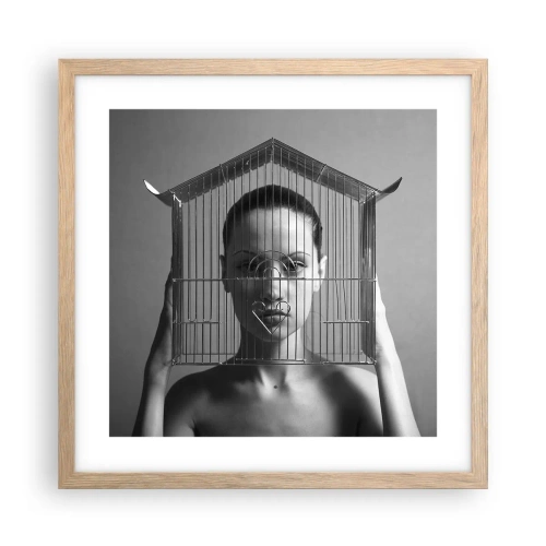 Plakat i ramme af lyst egetræ - Et lidt surrealistisk portræt - 40x40 cm