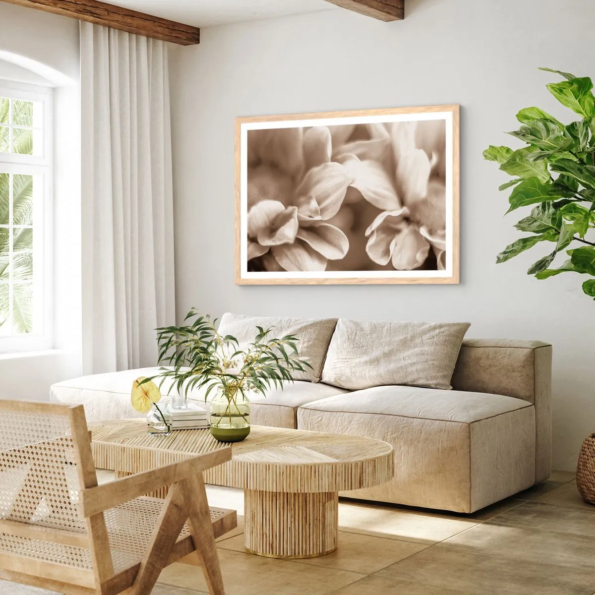 Plakat i ramme af lyst egetræ - Blid som et smil - 40x30 cm