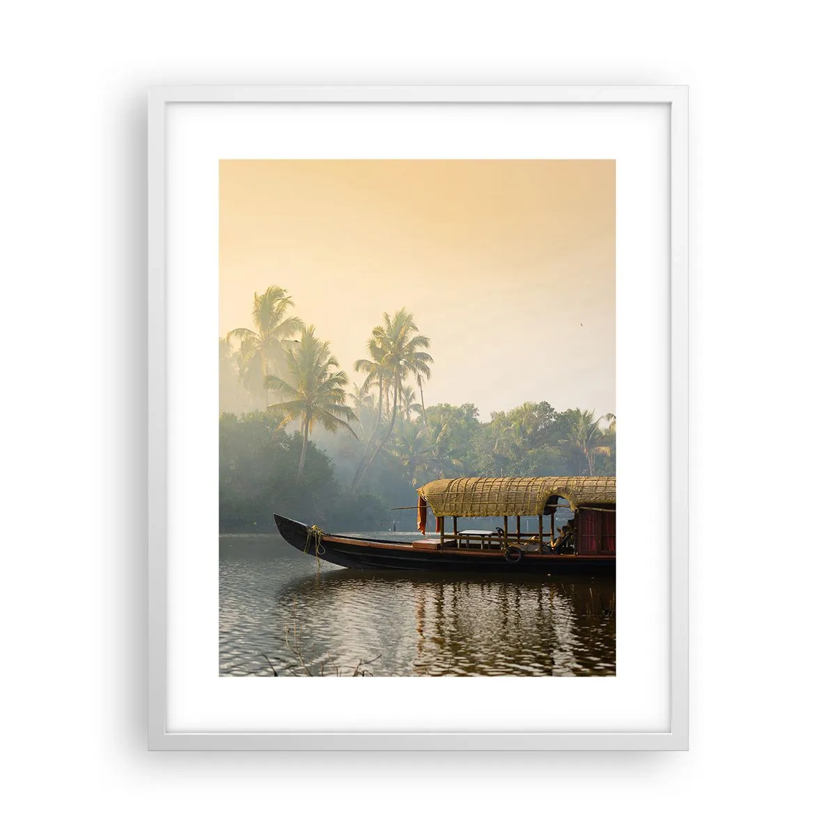 Plakat i hvid ramme - Hus ved floden - 40x50 cm