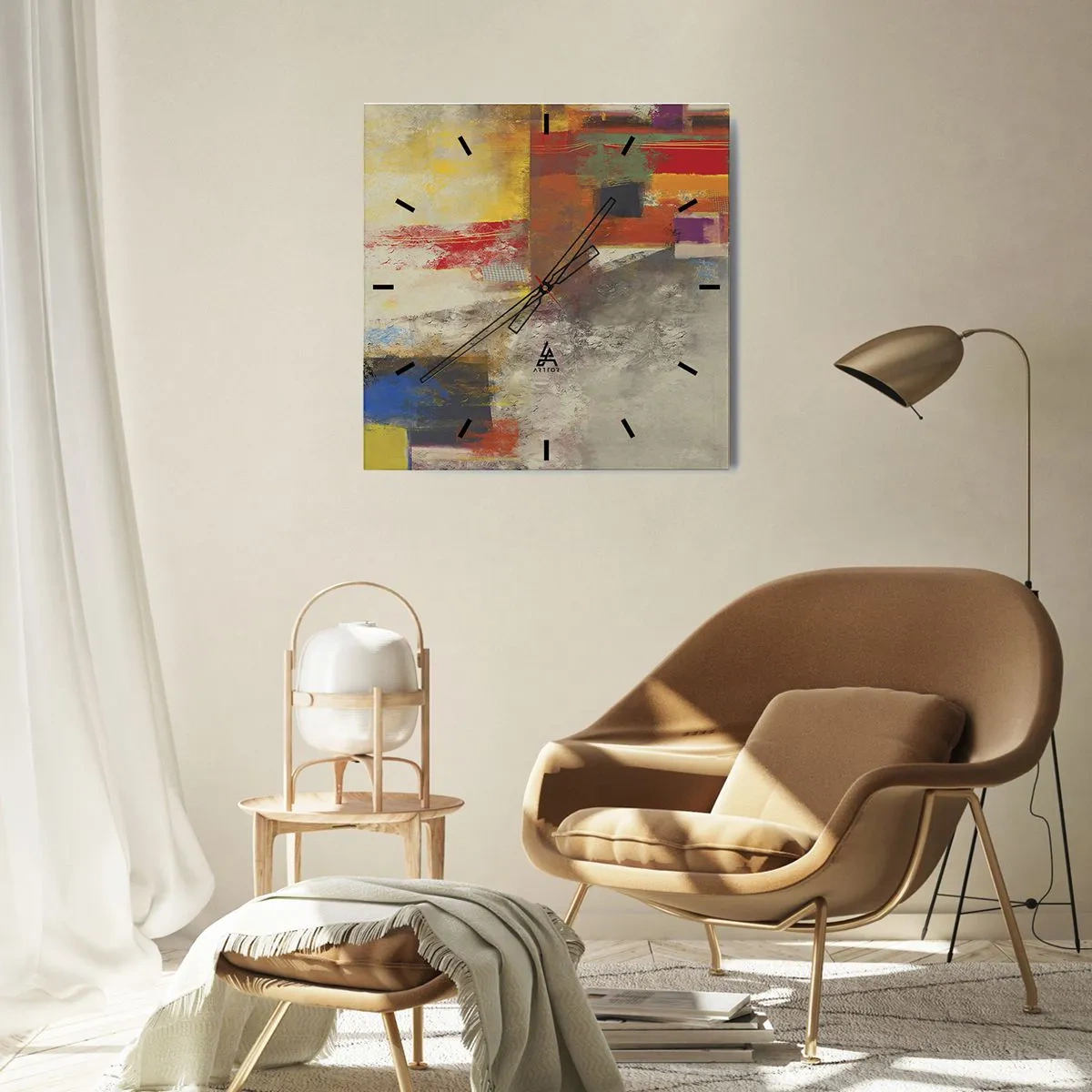 Vægur, Uret - Geometri af farver - 40x40 cm