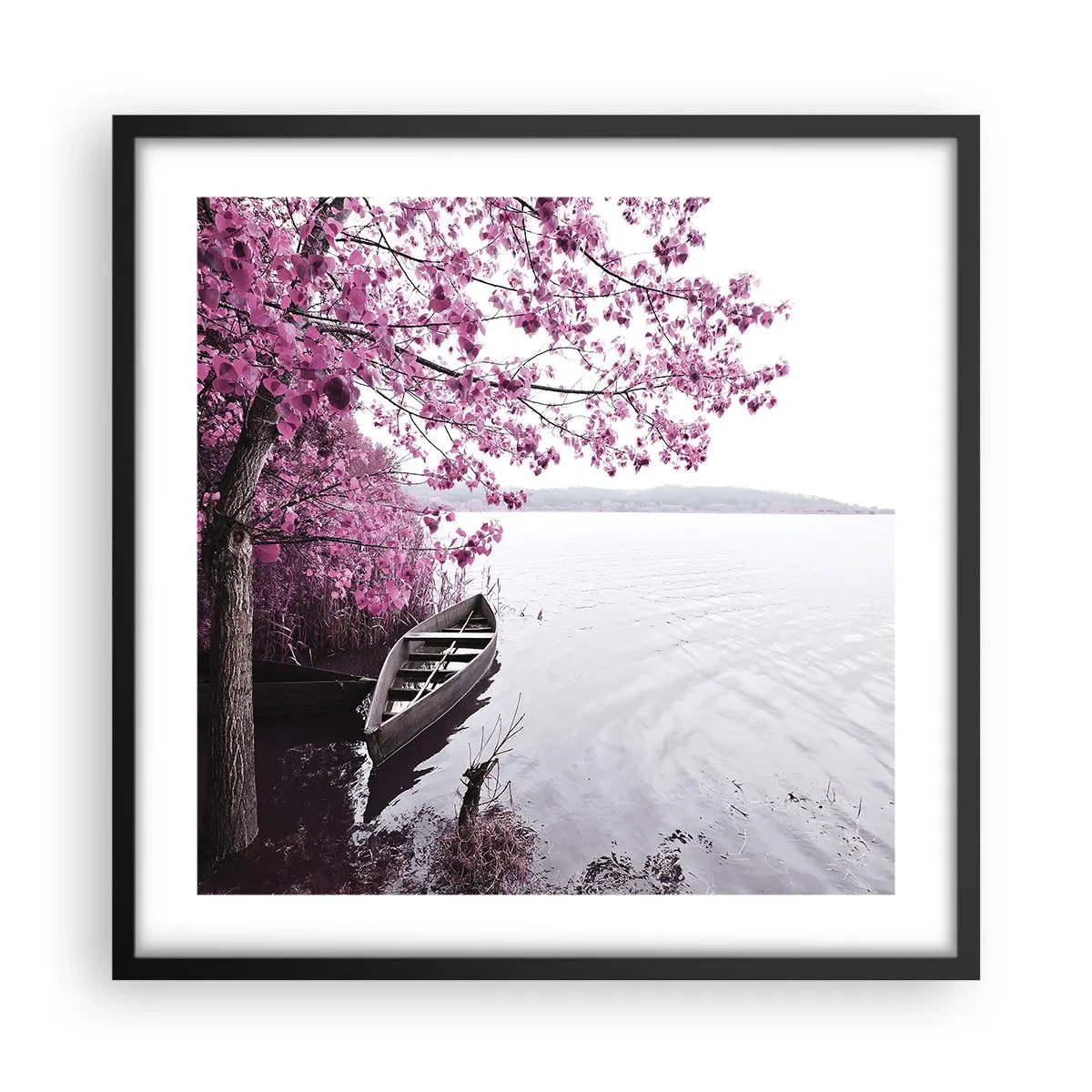 Plakat i sort ramme - I lyserød stilhed - 50x50 cm