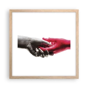 Plakat i ramme af lyst egetræ - Sammen, om end forskellige - 40x40 cm