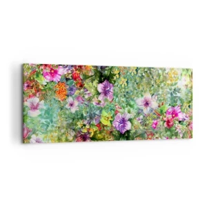 Lærredstryk - Billede på lærred - Ind i blomsterne ved fortabelse - 100x40 cm