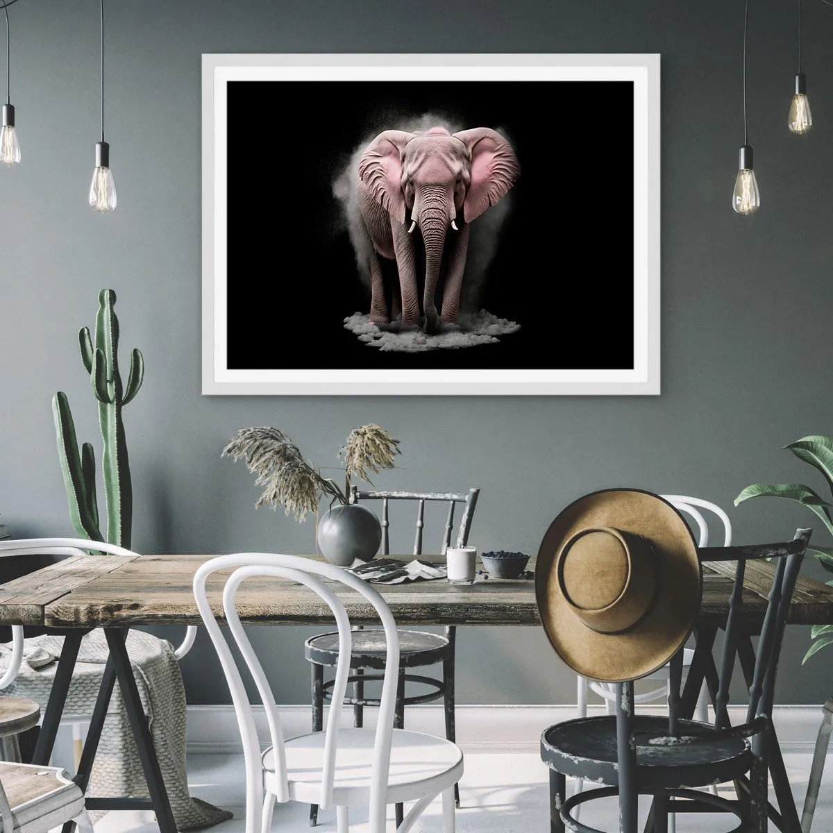 Plakat i hvid ramme - Tænk ikke på en lyserød elefant! - 100x70 cm
