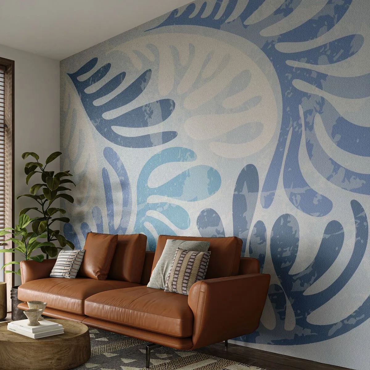 Fototapet Selvklæbende Deluxe Sticker - Blå bregner - Minimalisme, Pastel, Boho - 250x175 cm