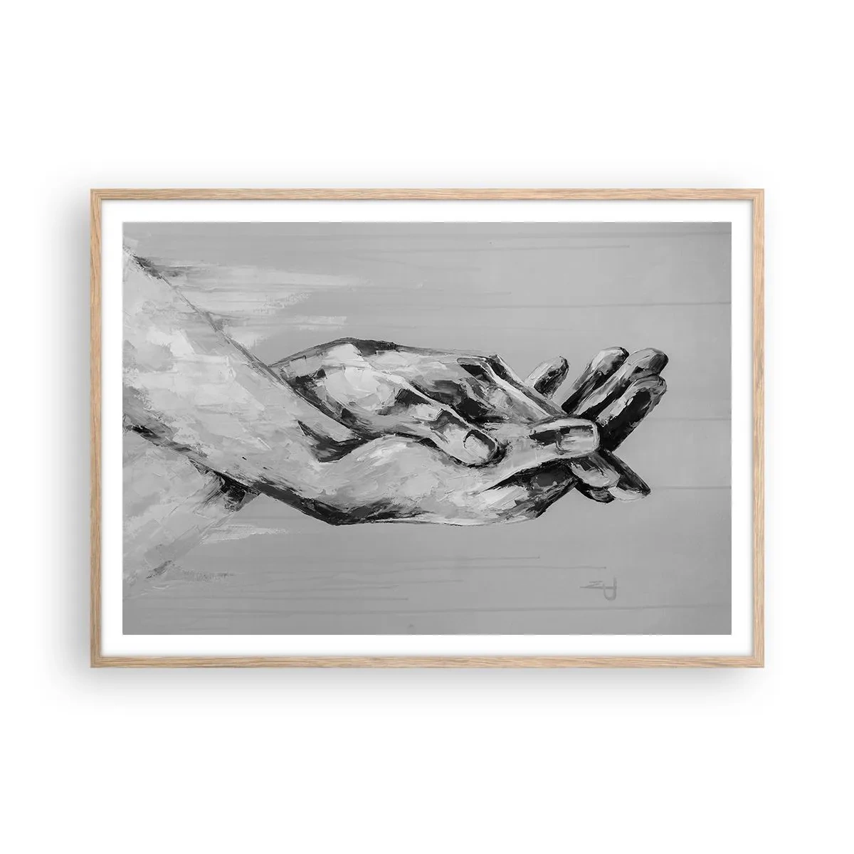 Plakat i ramme af lyst egetræ - Begyndelsen ... - 100x70 cm