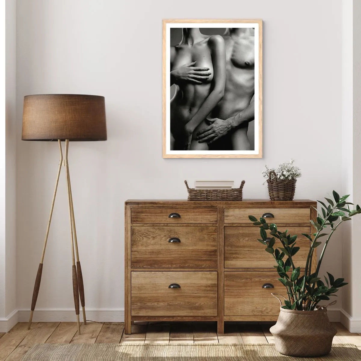 Plakat i ramme af lyst egetræ - Adam og Eva - 50x70 cm