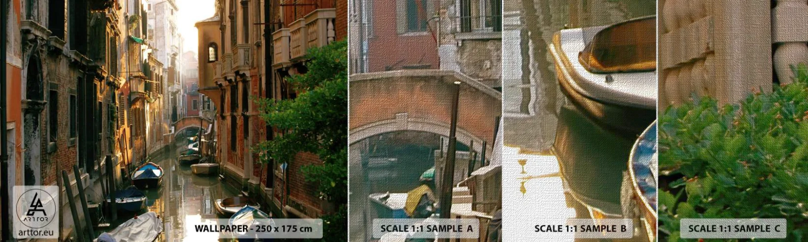 Prøve Fototapet Premium Canvas - I en venetiansk baggyde - Landskab, Arkitektur, Venedig - 100x30 cm