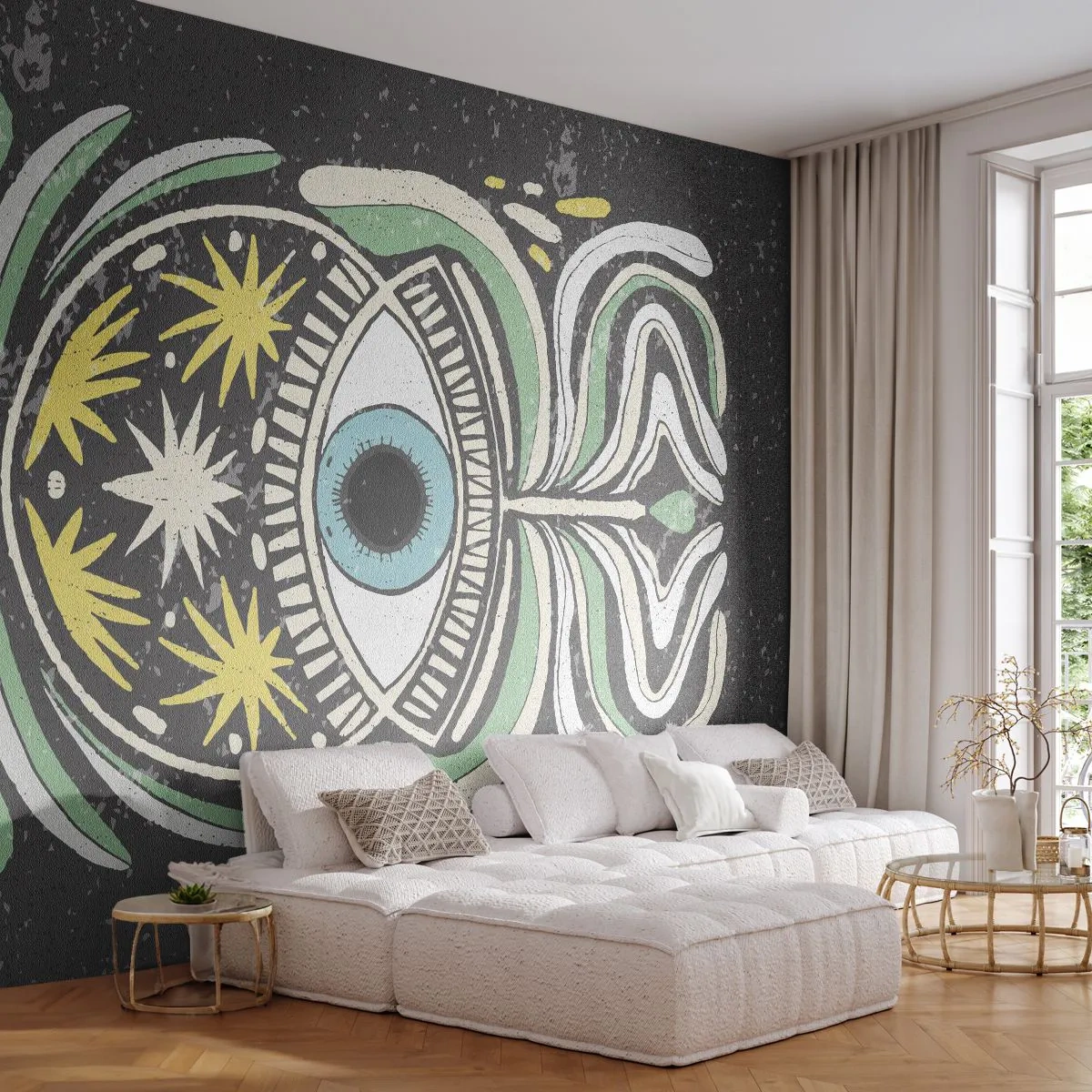 Fototapet Standard Eco - Stammeritualer - Boho, Øje, Pastel - 350x256 cm