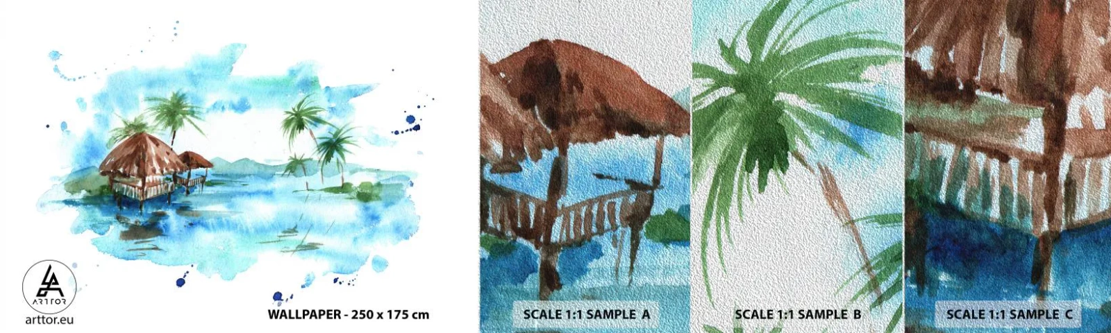 Prøve Fototapet Premium Sand - Et sted i Stillehavet - Landskab, Ø, Palmer - 100x30 cm