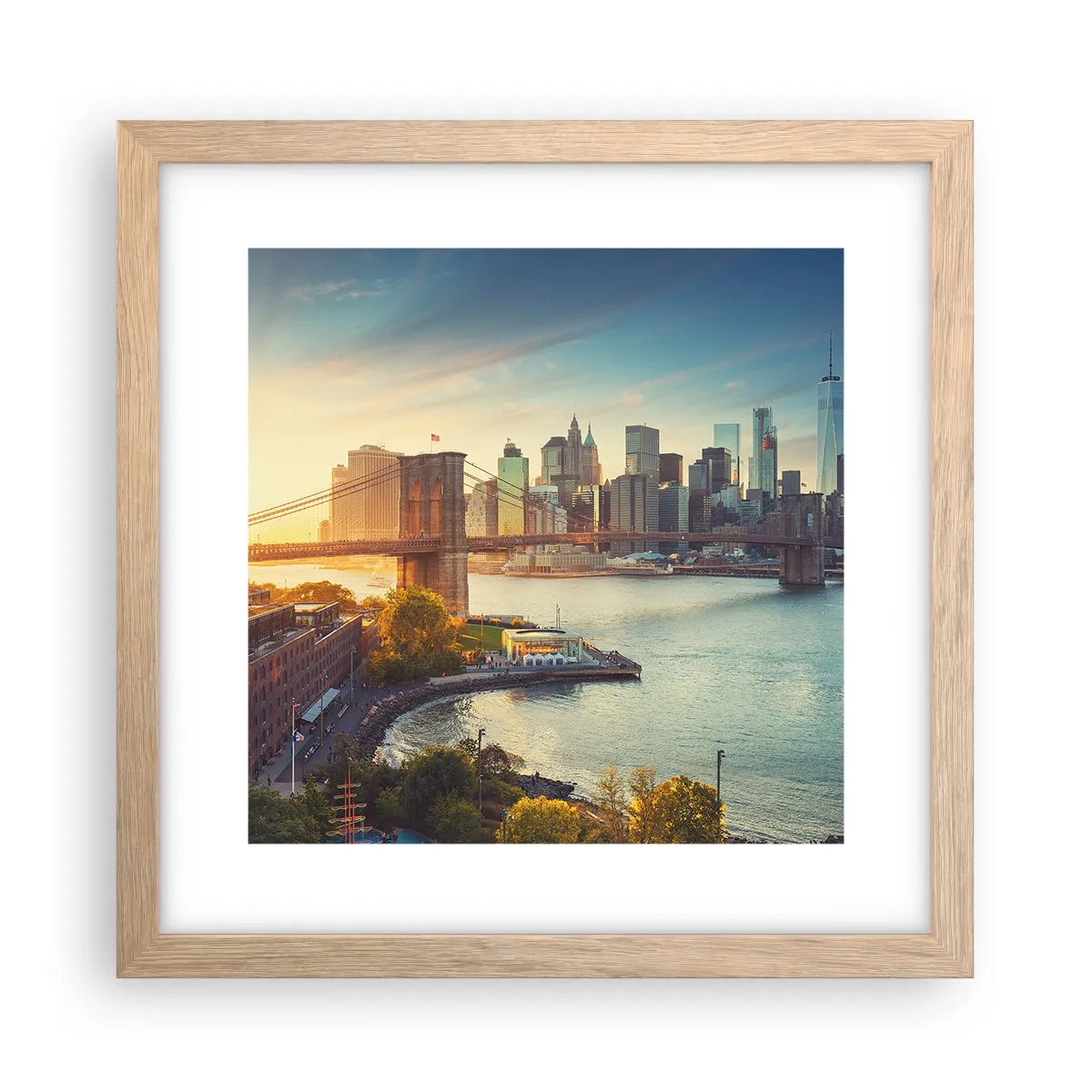 Plakat i ramme af lyst egetræ - Den store bys daggry - 30x30 cm
