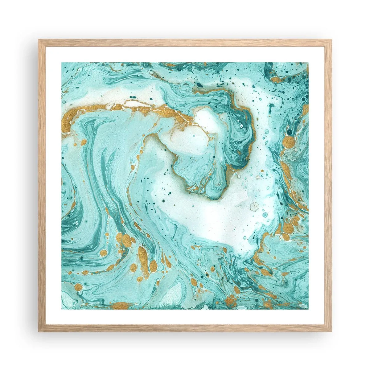 Plakat i ramme af lyst egetræ - Under den store bølge i Edo-perioden - 60x60 cm