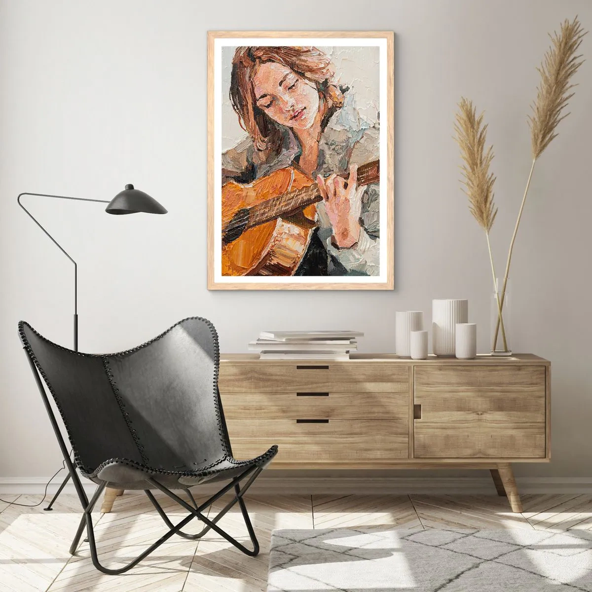 Plakat i ramme af lyst egetræ - Koncert for guitar og et pigehjerte - 61x91 cm