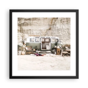 Plakat i sort ramme - Tid til at starte rejsen - 40x40 cm