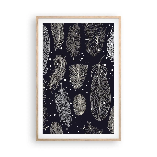 Plakat i ramme af lyst egetræ - Fjerede blonder - 61x91 cm