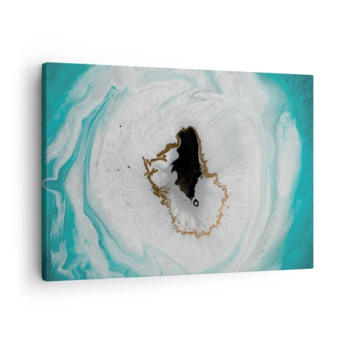 Lærredstryk - Billede på lærred - Abstrakt geodemotiv i nuancer af turkis, hvid og guld - 70x50cm - Kom indenfor - Moderne vægdekoration til stue og soveværelse ARTTOR