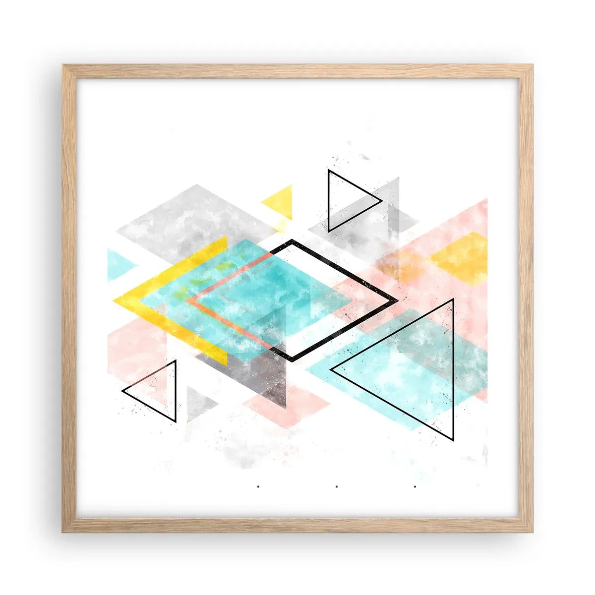 Plakat i ramme af lyst egetræ - Geometrisk leg - 50x50 cm